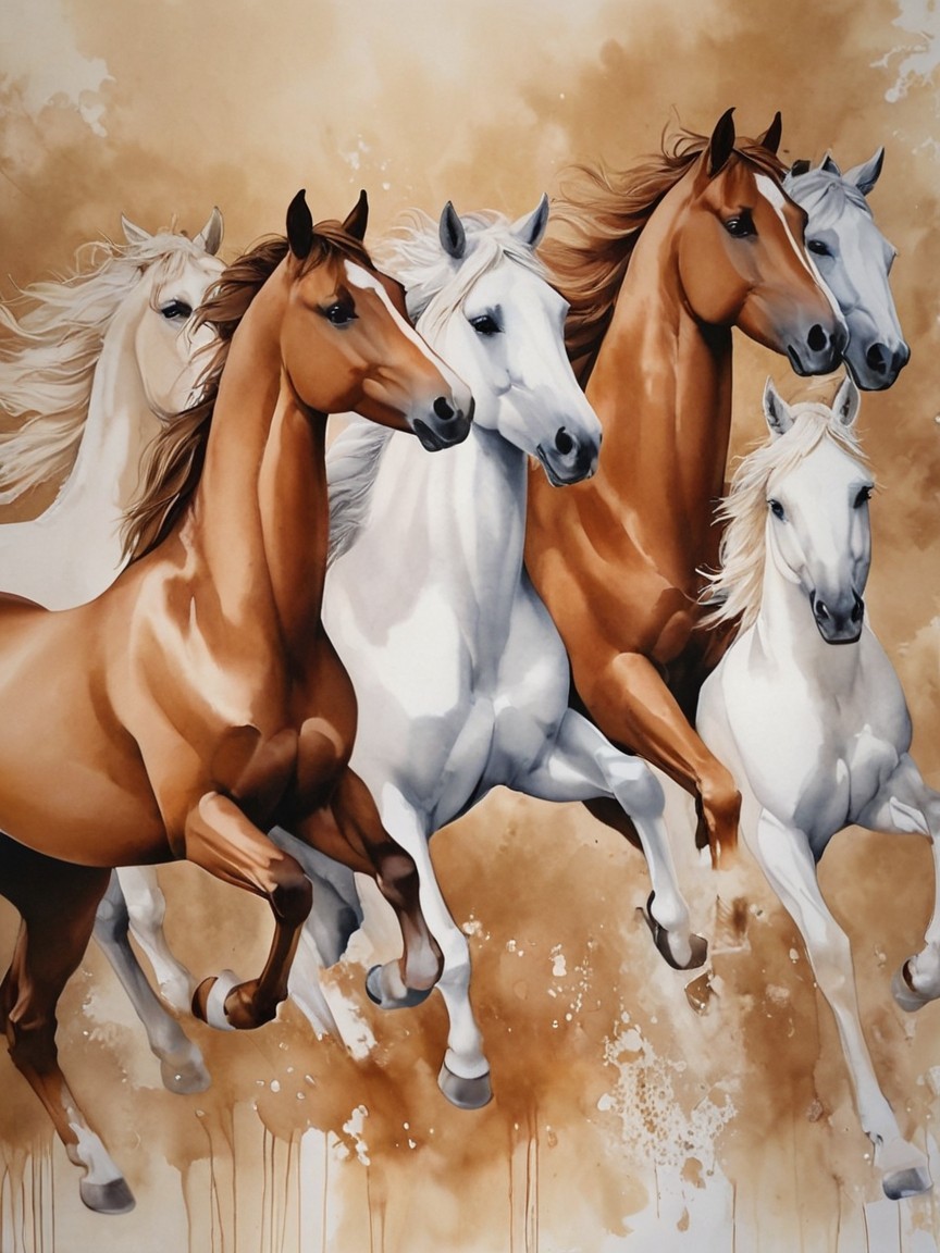 Dynamic Portrayal of Five Horses in Motion