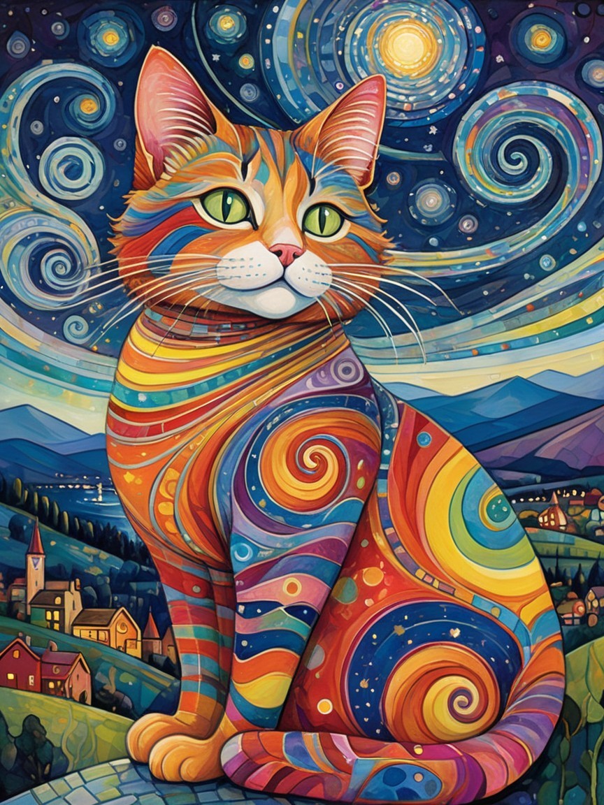 Abstract Cat Against Starry Night Background