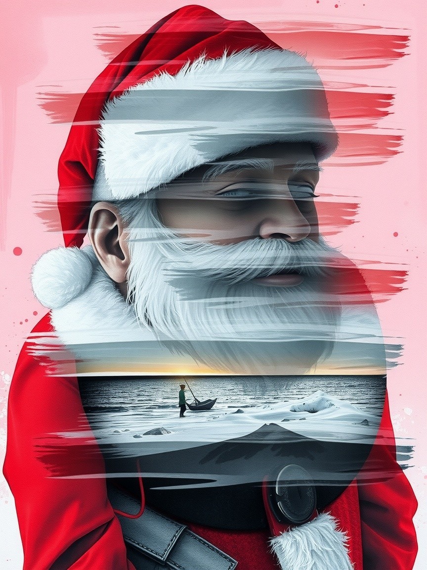 Stylized Santa Claus with Winter Scene in Chest Area