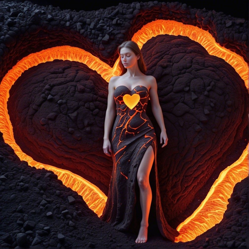 Volcanic-Inspired Dress with Glowing Heart Cutout