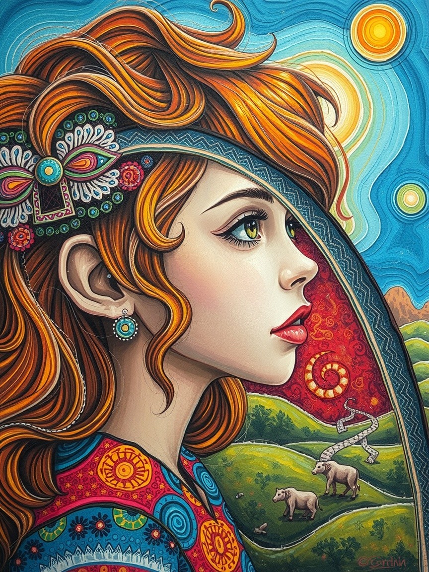 Colorful Stained Glass Portrait of a Woman in Nature