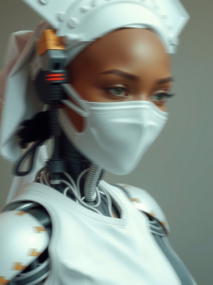 Futuristic Humanoid Robot in Medic Attire