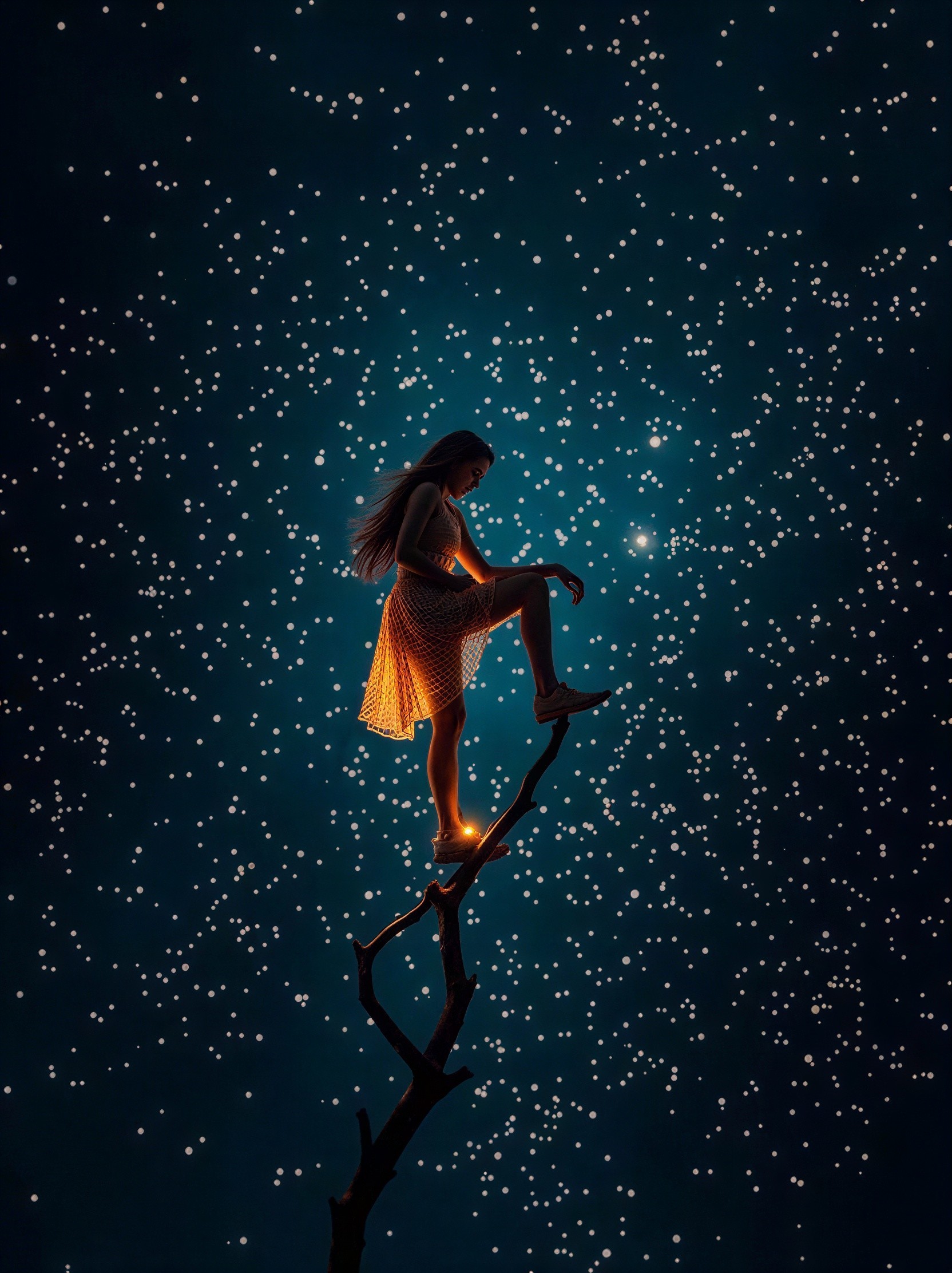 Dark Fantasy Illustration of a Woman on a Branch