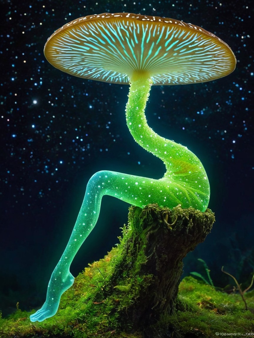 Luminous Green Mushroom Resembling Female Figure