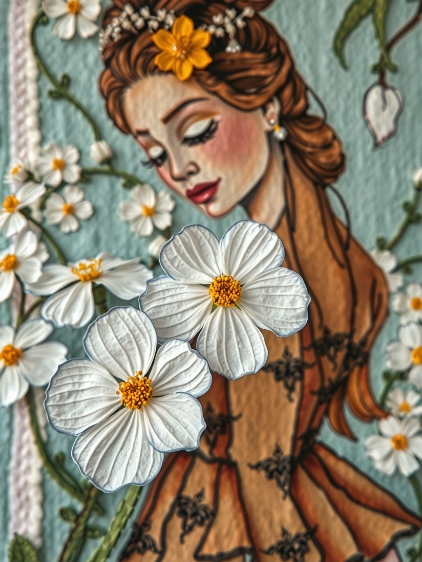 Paper Quilling Portrait of a Woman with Floral Accents