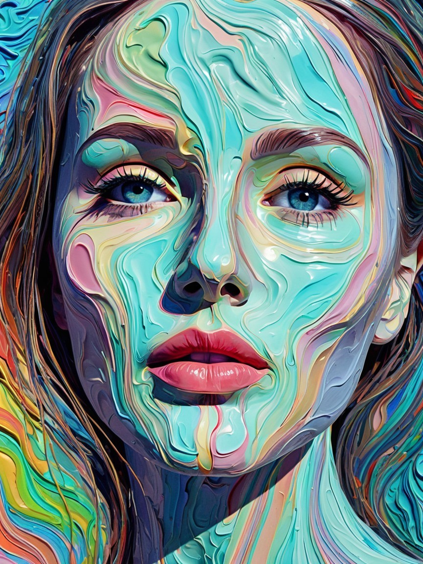 Vibrant Close-Up Portrait of a Woman with Colorful Paint