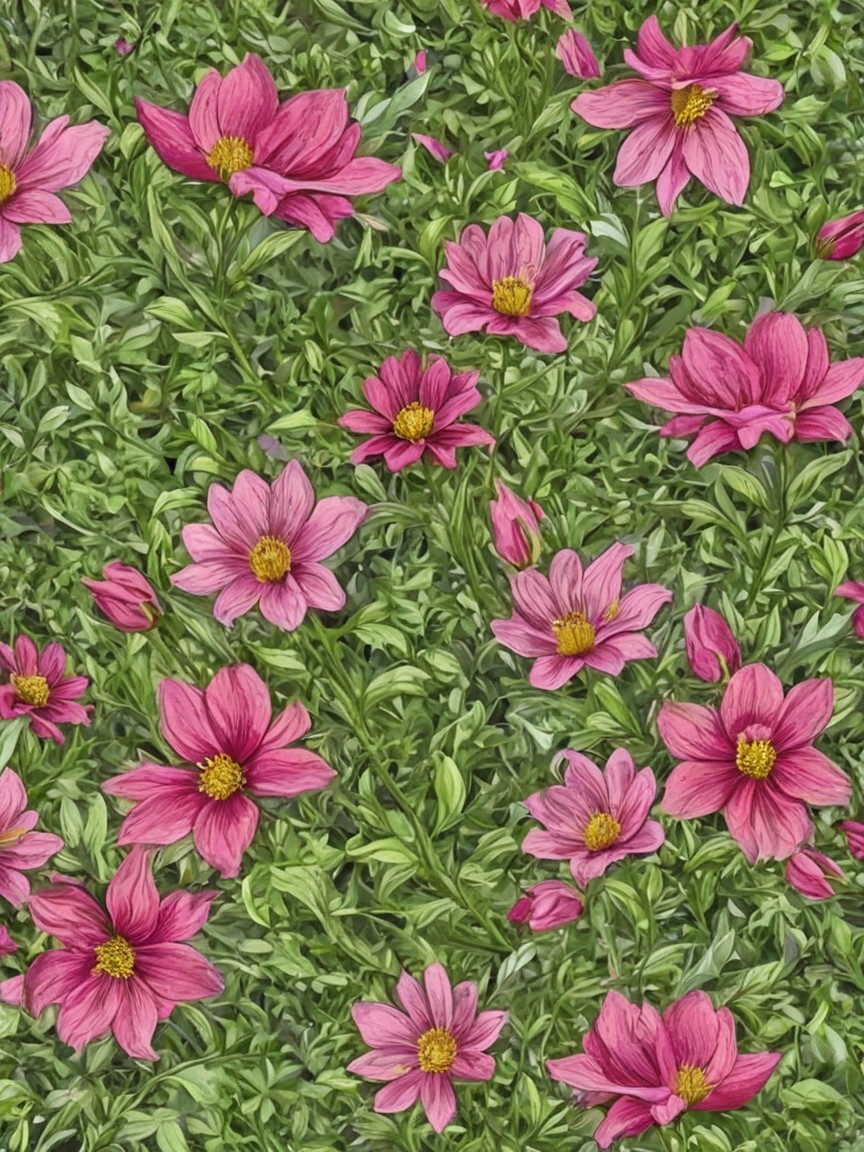 Blooming pink flowers on a lush green backdrop