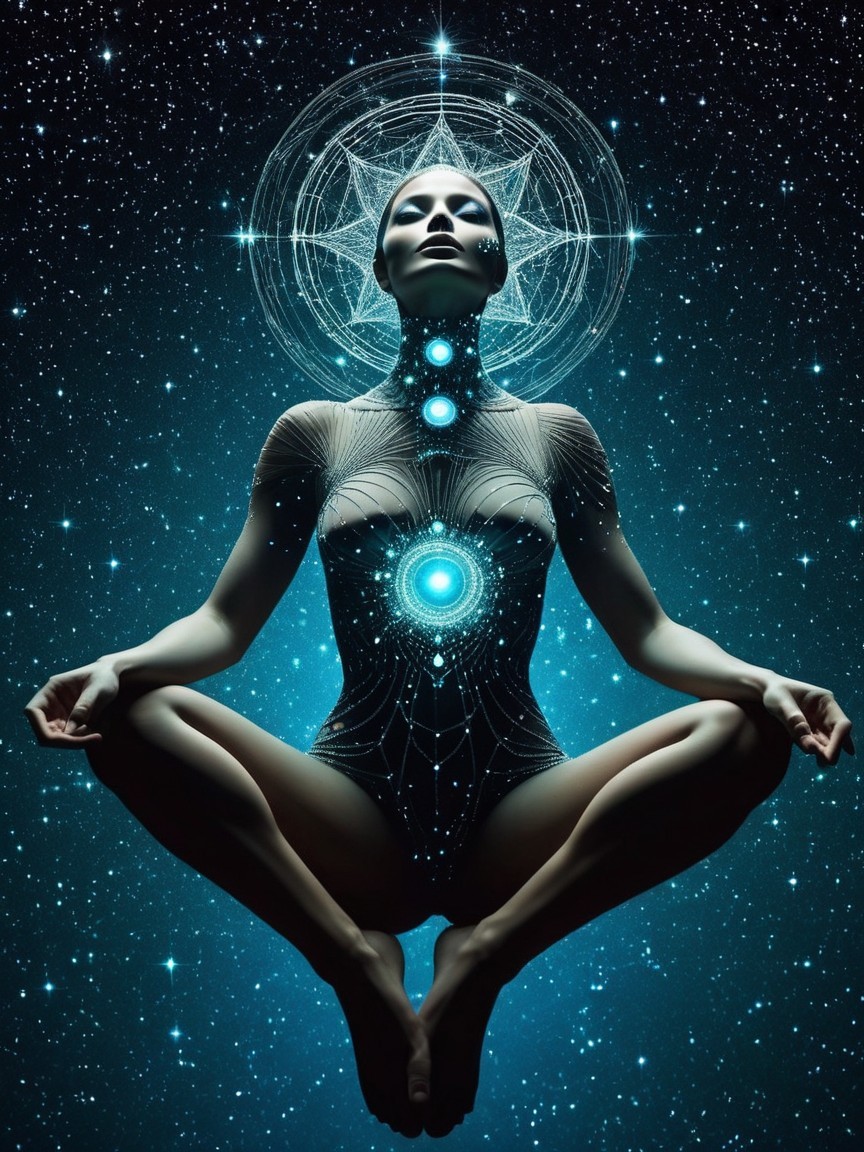 Digital Painting of a Meditative Woman in Space