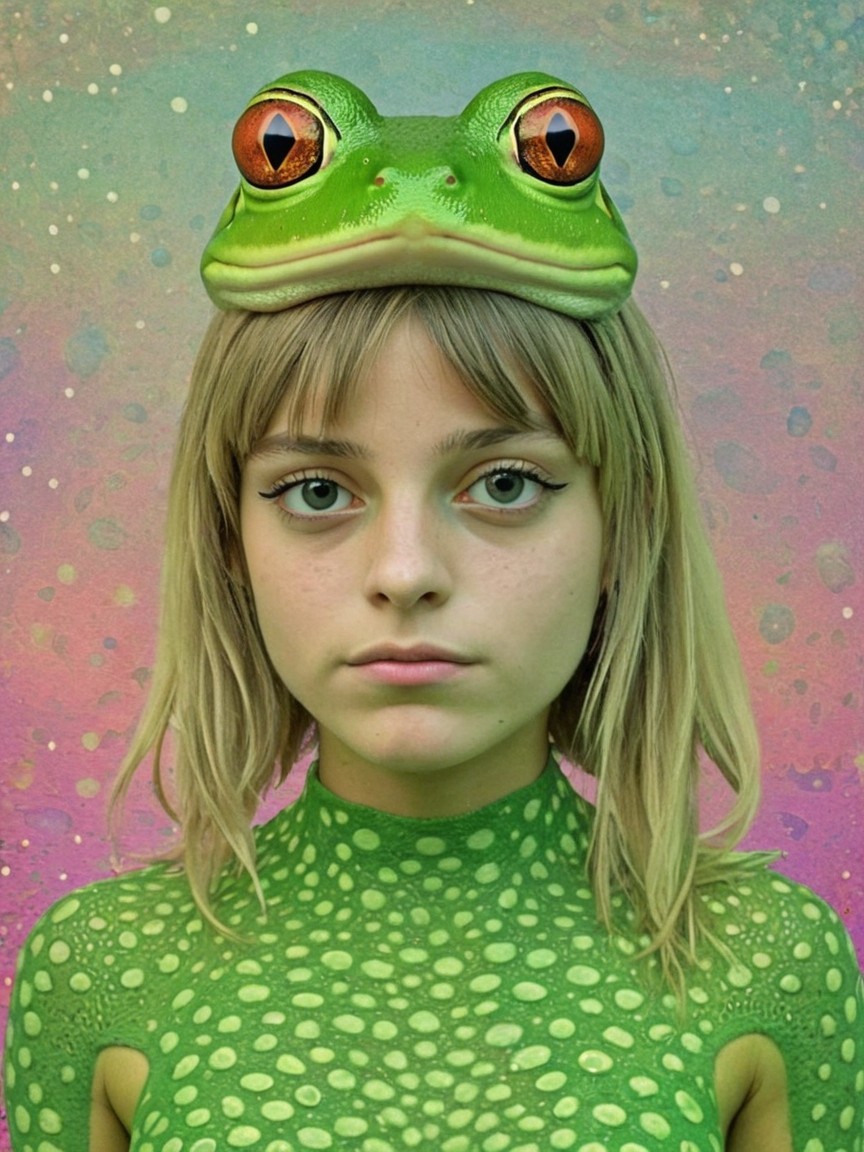 Young Girl with Frog-Inspired Body Art and Headpiece
