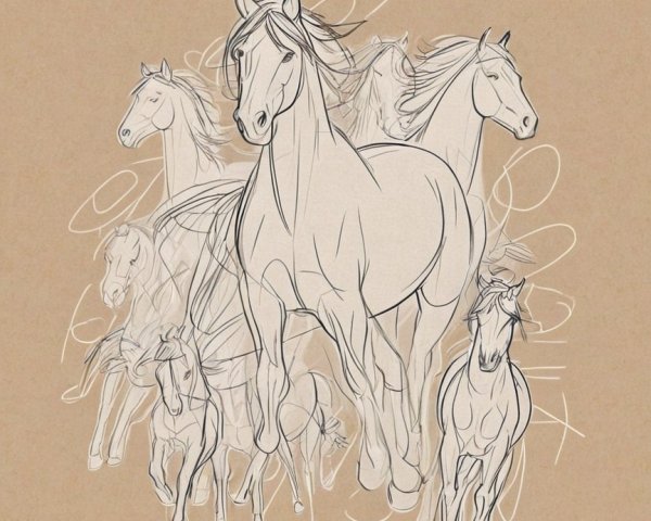 Dynamic Sketch of Horses in Motion with Minimalist Style