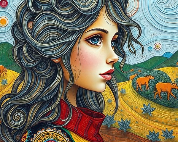 Ornate Fantasy Portrait in Quilling Art Style