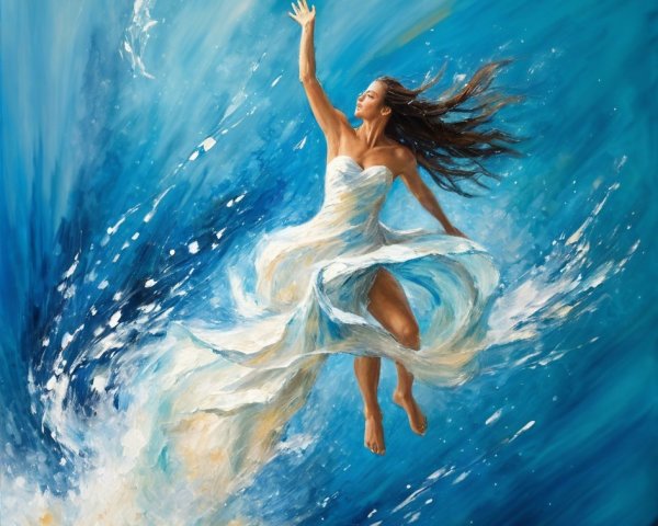 Whimsical Digital Painting of a Woman Reaching for a Sphere