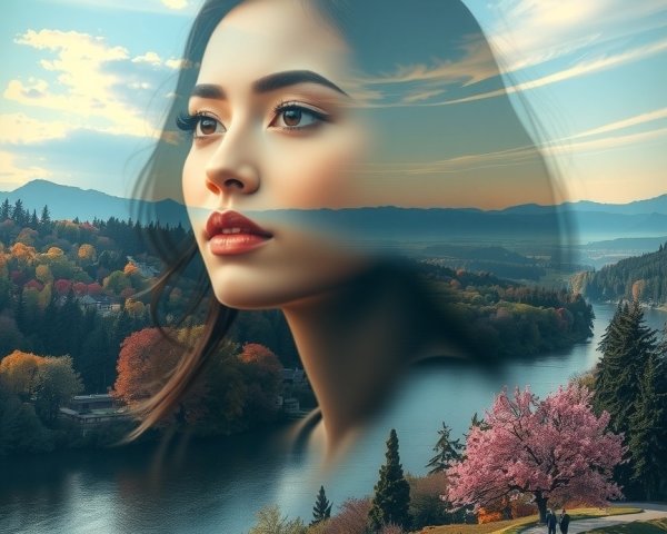 Serene Landscape with Woman and Autumn River Scene