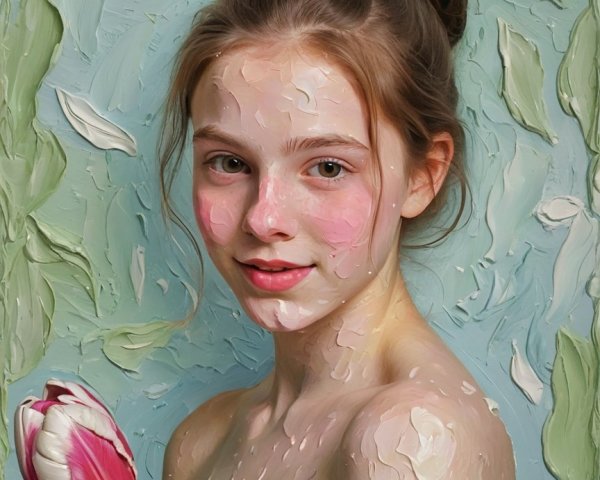 Young Woman in Strapless Dress with Pink Tulip