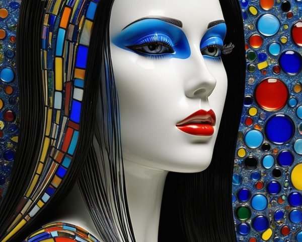 Close-Up of a Mannequin Woman with Mosaic Features