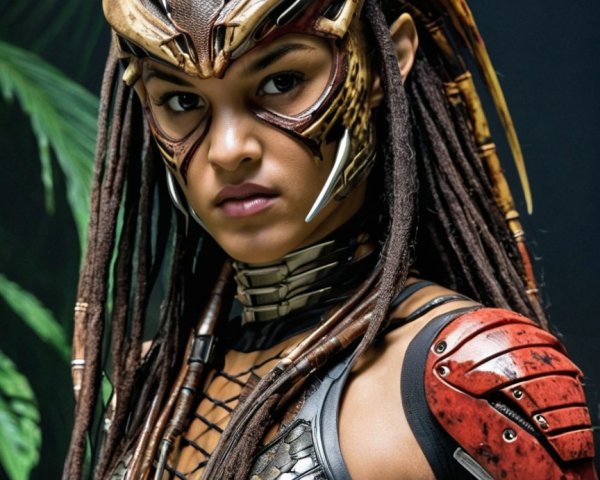 Fierce Warrior in Alien-Inspired Intricate Armor