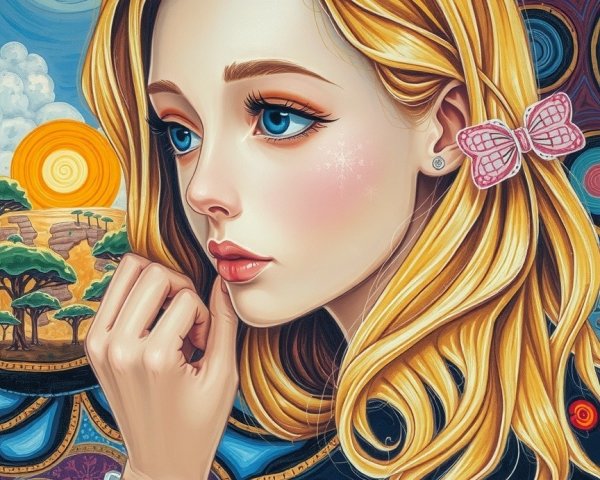 Young woman with blonde hair and butterfly hairpin