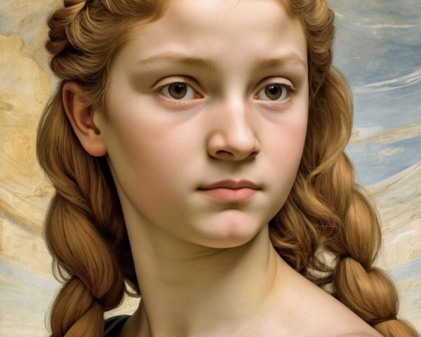 Young girl with braided auburn hair in soft lighting