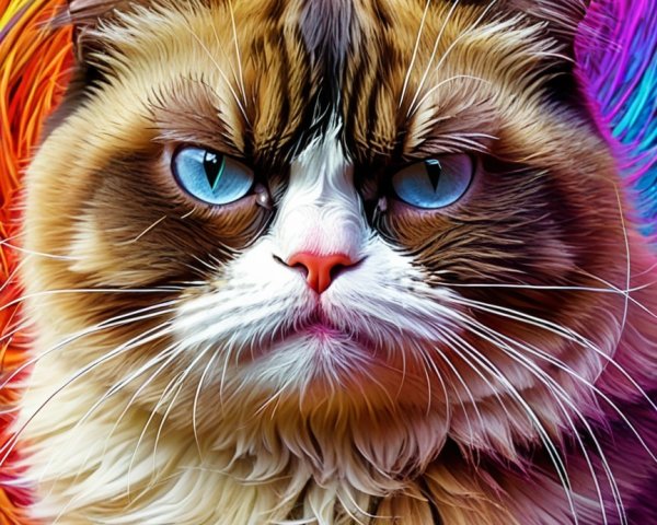 Close-up of a fluffy cat with blue eyes and cream fur