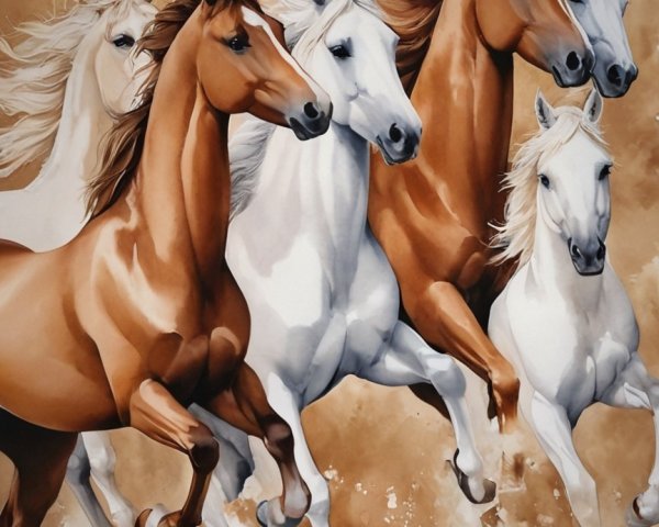 Dynamic Portrayal of Five Horses in Motion