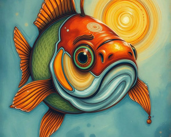 Vibrant Goldfish Illustration with Watercolor Background
