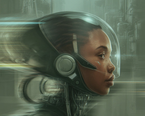 Futuristic Portrait of a Woman in Transparent Helmet