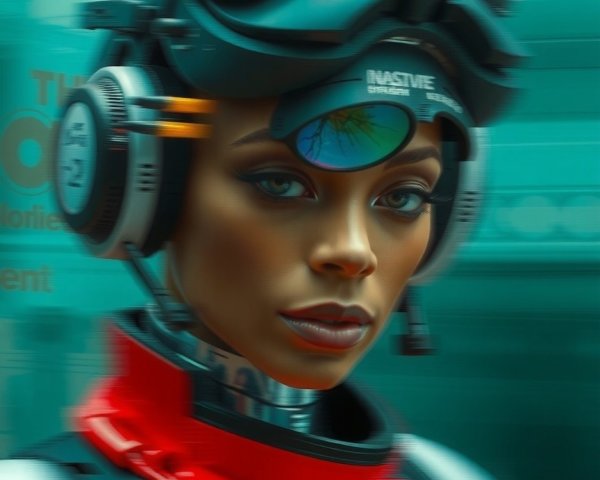 Futuristic humanoid figure in advanced technology suit