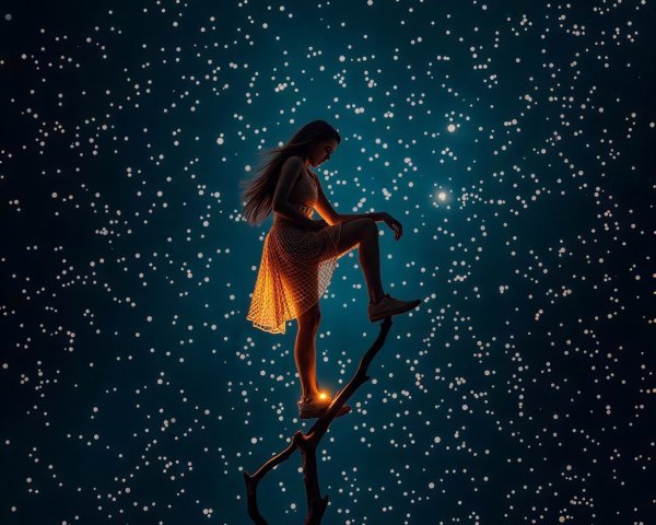 Dark Fantasy Illustration of a Woman on a Branch