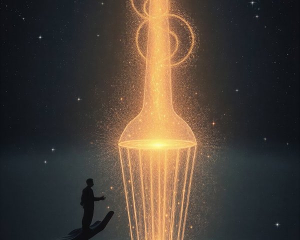 Digital Artwork of Silhouette on Giant Hand Under Stars