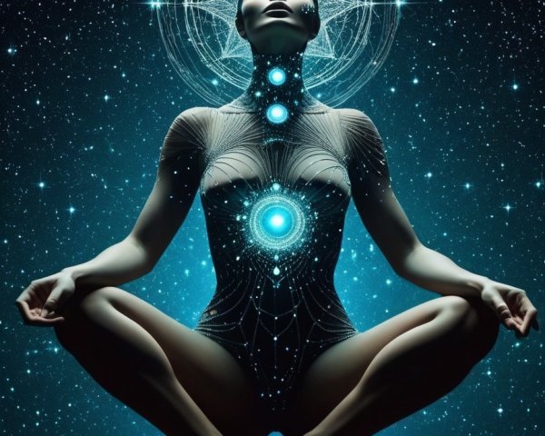 Digital Painting of a Meditative Woman in Space