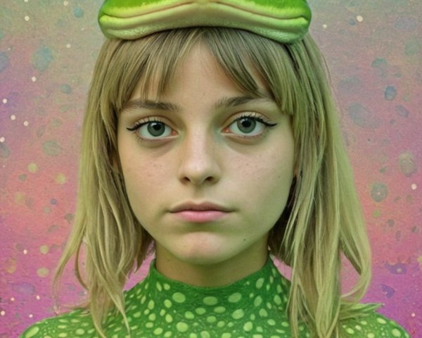 Young Girl with Frog-Inspired Body Art and Headpiece