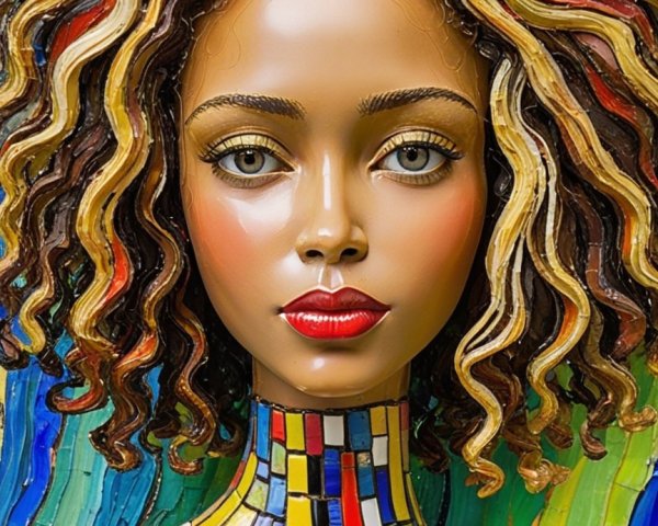 Mixed Media Mosaic Portrait of a Woman with Dreadlocks