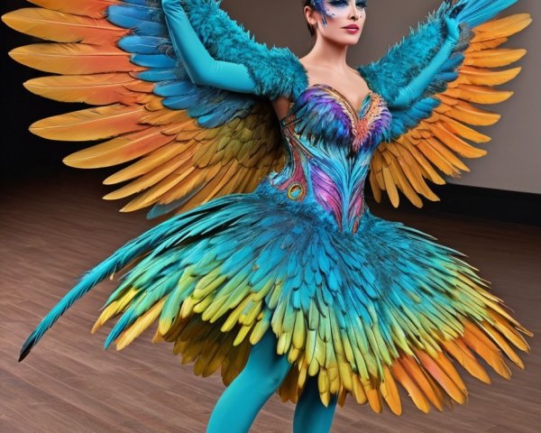 Vibrant Tropical Bird Costume with Colorful Feathers