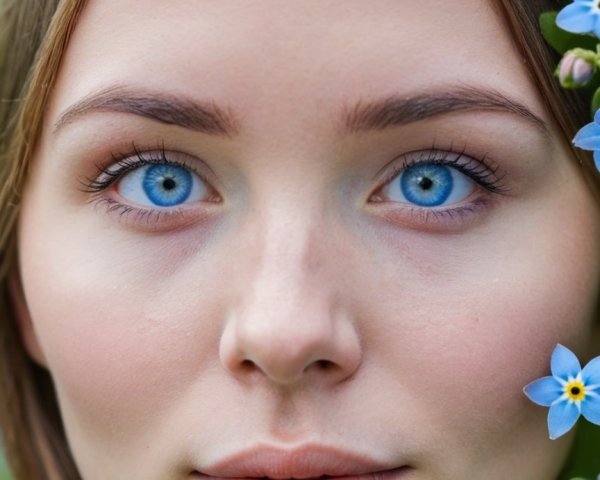 Close-up Portrait of Young Woman with Blue Flowers