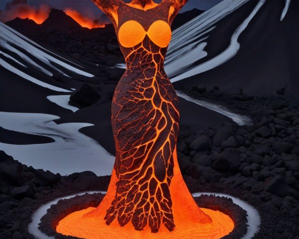 Sculpture of Woman in Volcanic Landscape with Lava