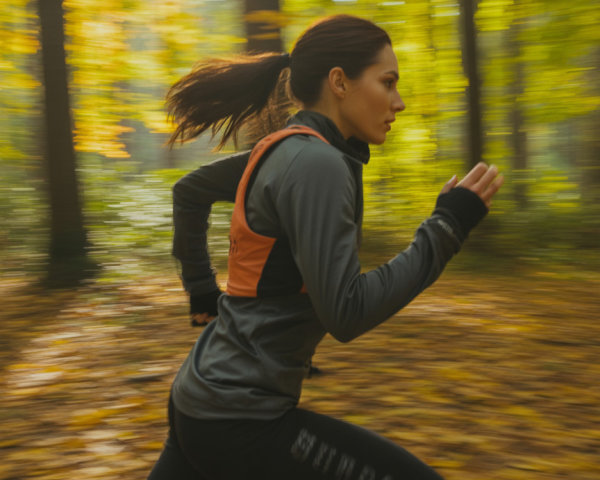 Runner in Autumn Forest Surrounded by Golden Leaves