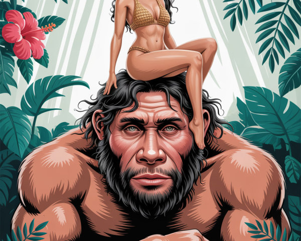 Digital Illustration of Strong Man in Jungle Setting