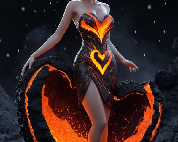 Figure in Heart-Shaped Volcanic Structure with Dress Patterns
