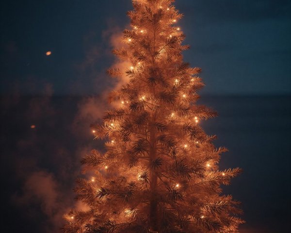 Golden Needle Christmas Tree with Star Topper and Lights