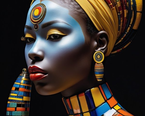 Close-Up Portrait of Woman with Colorful Face Paint