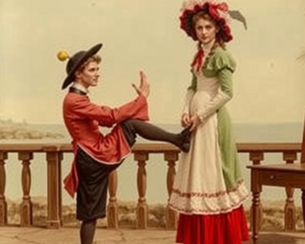 Vintage Scene of Playful Interaction in Serene Landscape