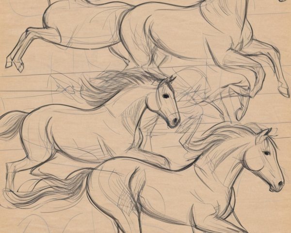 Dynamic Sketches of Horses in Motion and Grace
