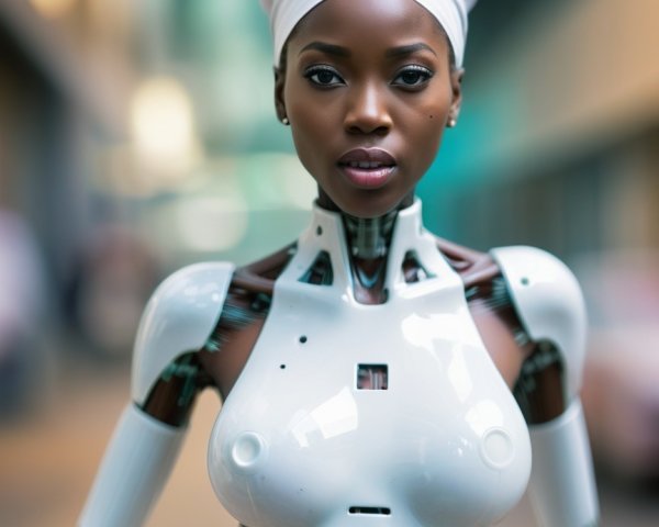 Futuristic Humanoid Robot in Urban Setting