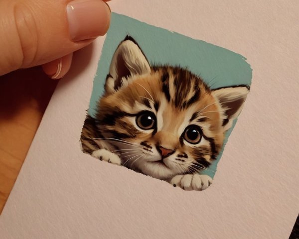 Close-Up of Hand with Pink Nails Holding Kitten Card