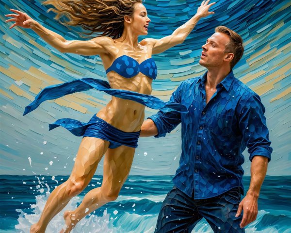 Mosaic and Cubist Digital Painting of Woman and Man