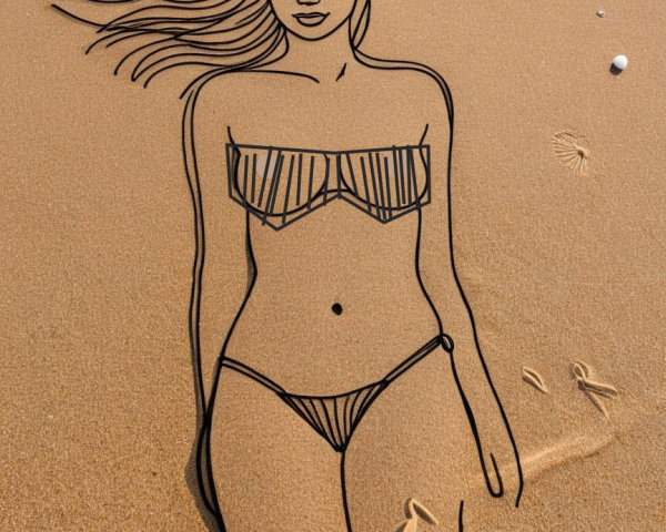 Minimalist Sand Outline of a Confident Woman