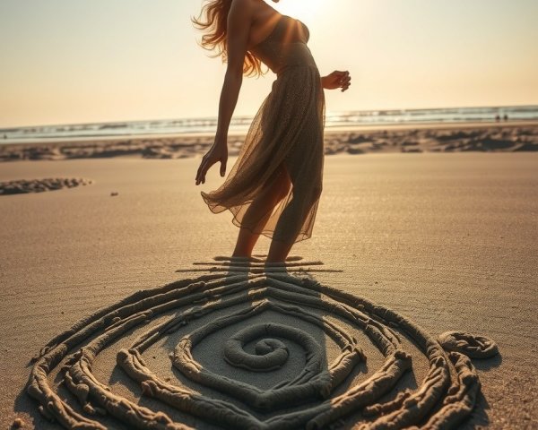 Silhouette of a Woman on Beach at Sunset