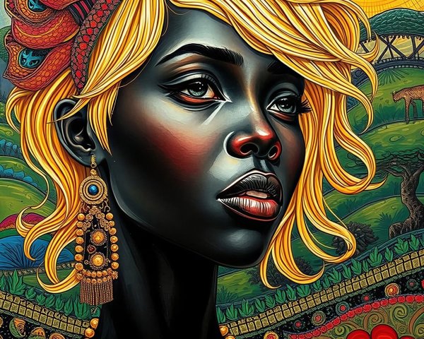 Colorful Fantasy Illustration of Young African Girl