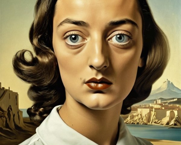 Young Woman with Blue Eyes in Surreal Landscape