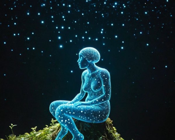 Ethereal Female Figure in a Starry Night Scene